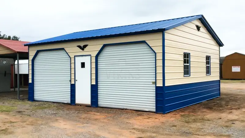 22x26x11 Vertical Two Car Side Entry Metal Garage